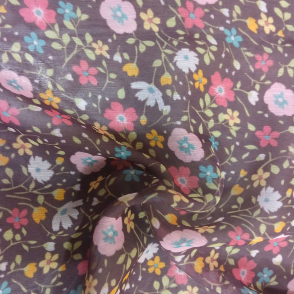 Ditsy Floral Printed Fabric Material Floral Chiffon Pink