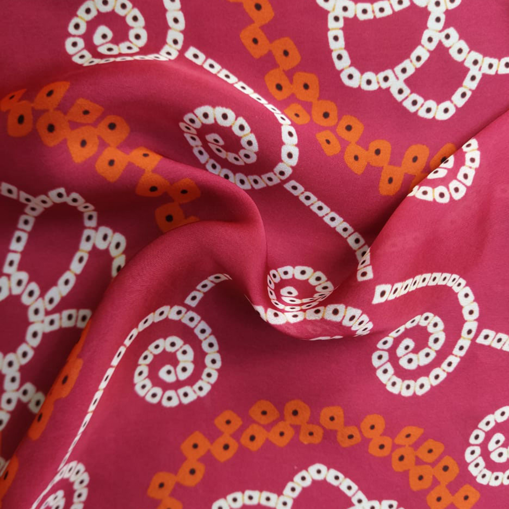 Bandhini Printed Fabric Material Bandhini Satin Gerogette Pink