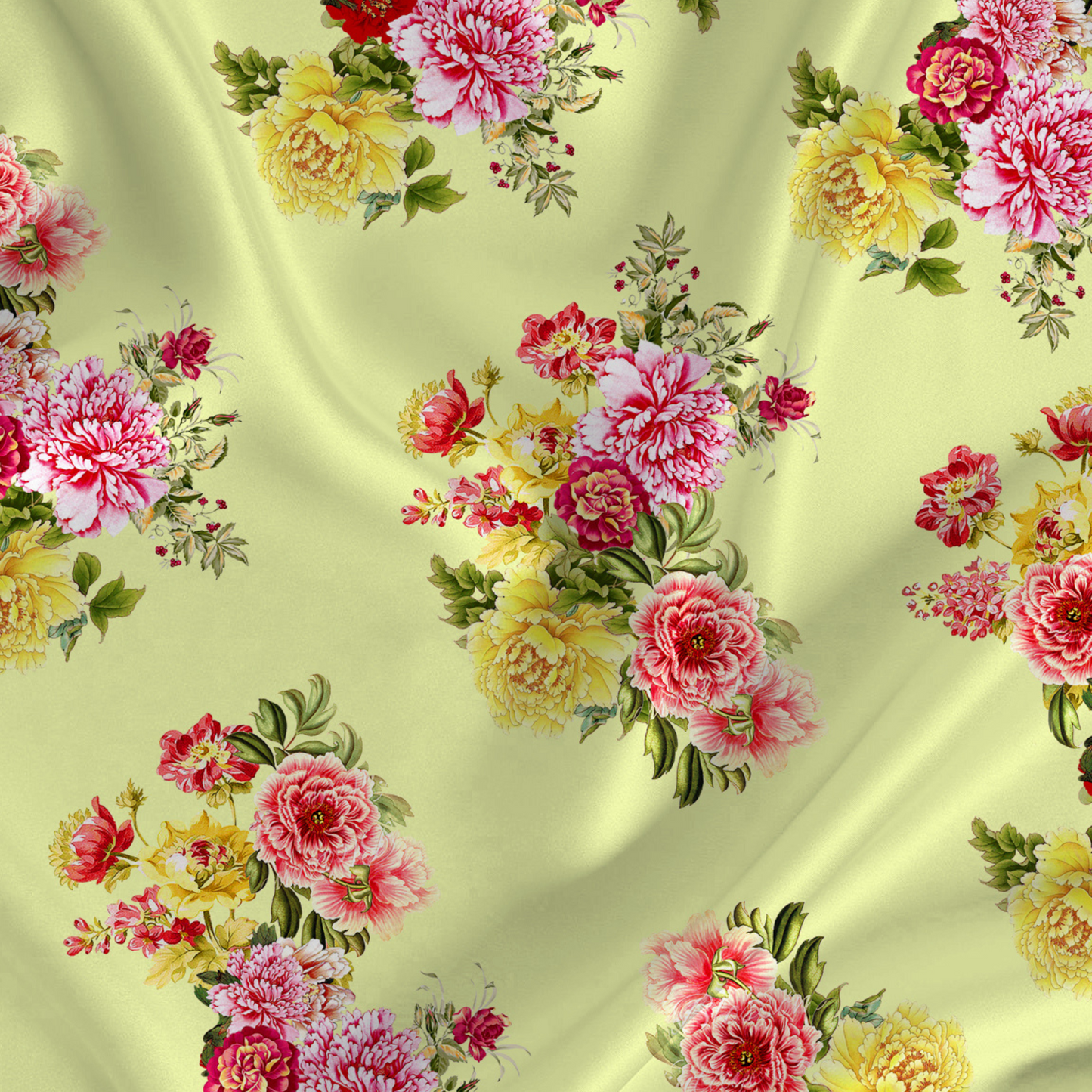 Floral Printed Fabric Material Floral Modal Satin Green