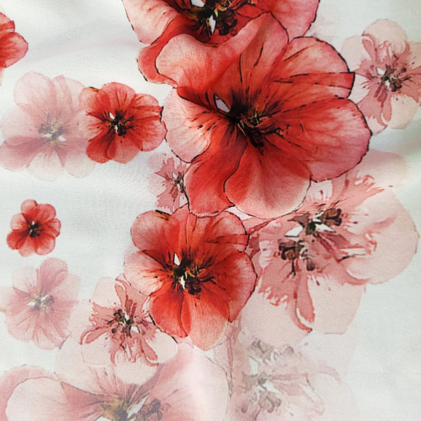 Floral Printed Fabric Material Floral Satin Gerogette Blue