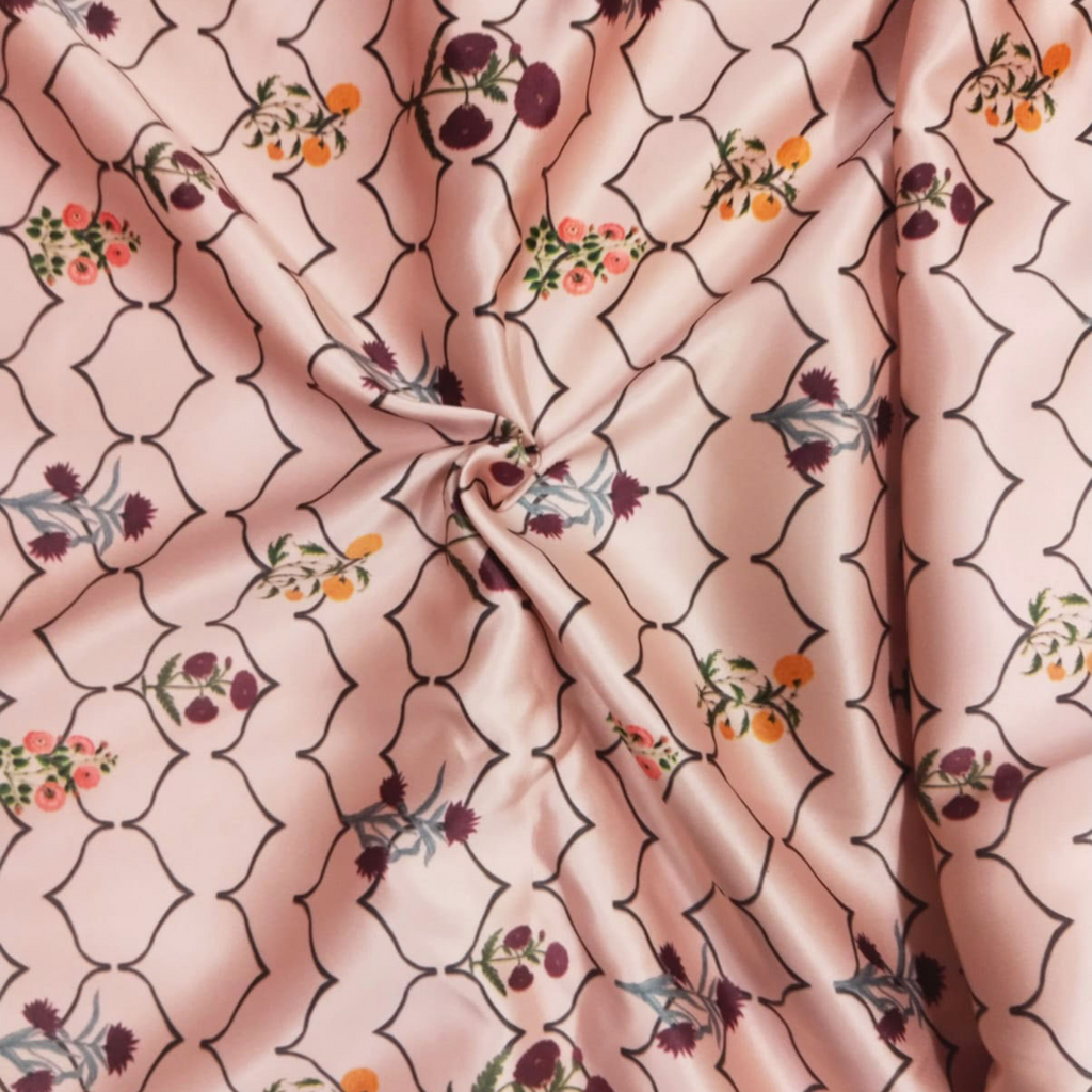 Floral Printed Fabric Material Floral Softy Satin Orange