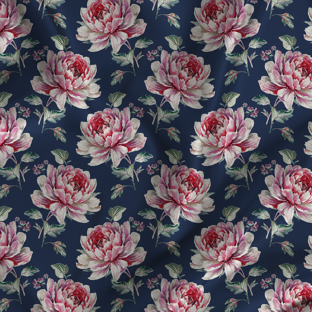 Floral Printed Fabric Material Floral Modal Satin Blue