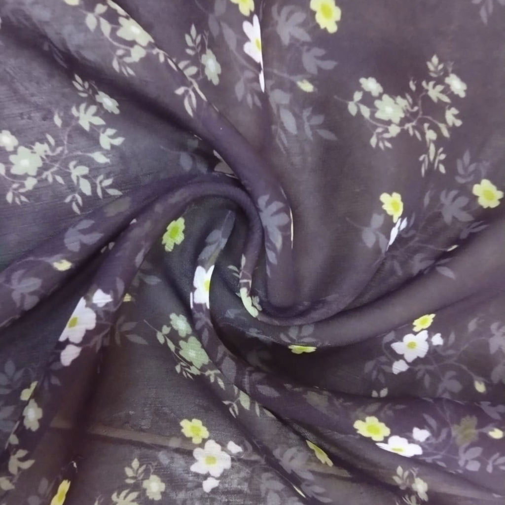 Ditsy Floral Printed Fabric Material Floral Chiffon Purple