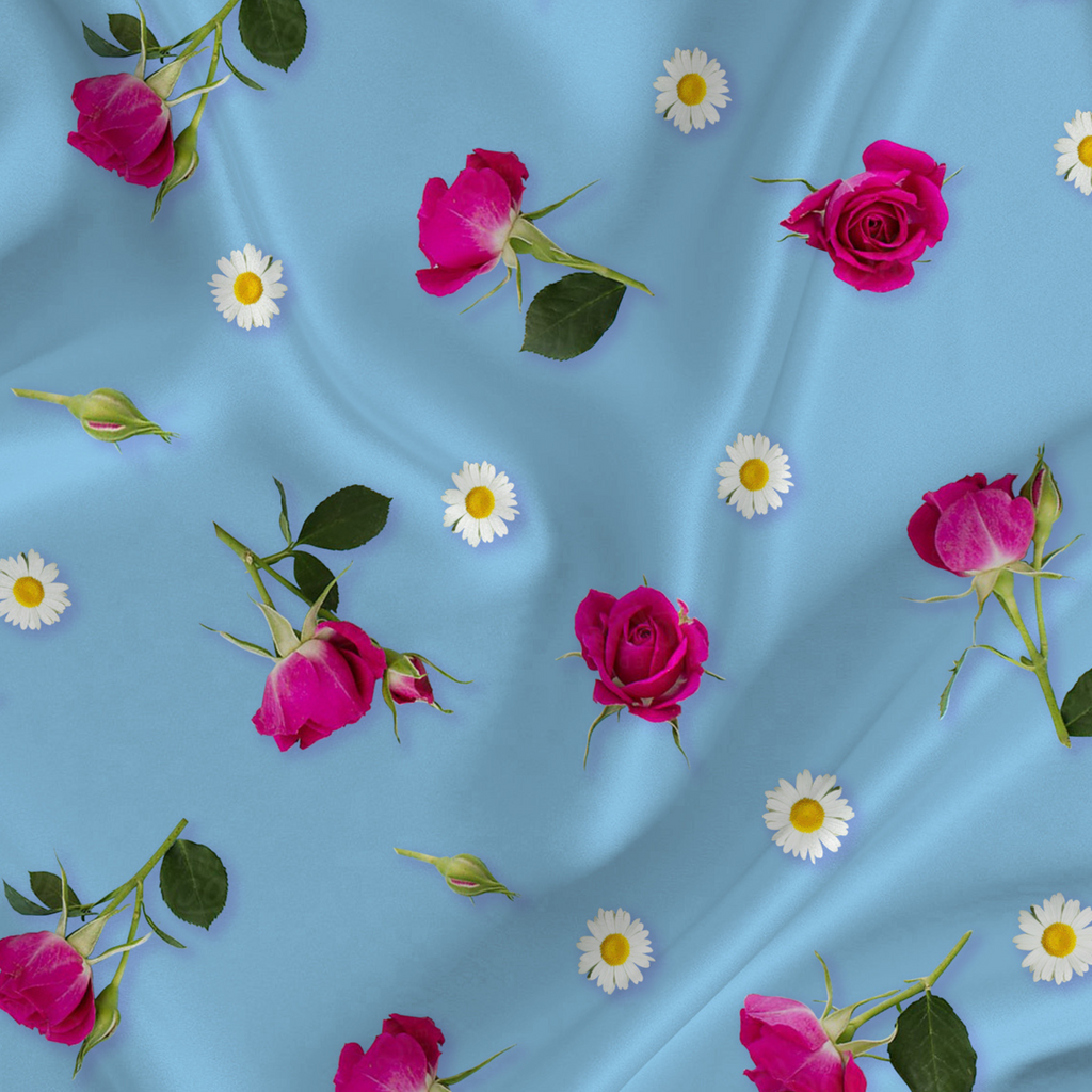 Floral Printed Fabric Material Floral Modal Satin Blue