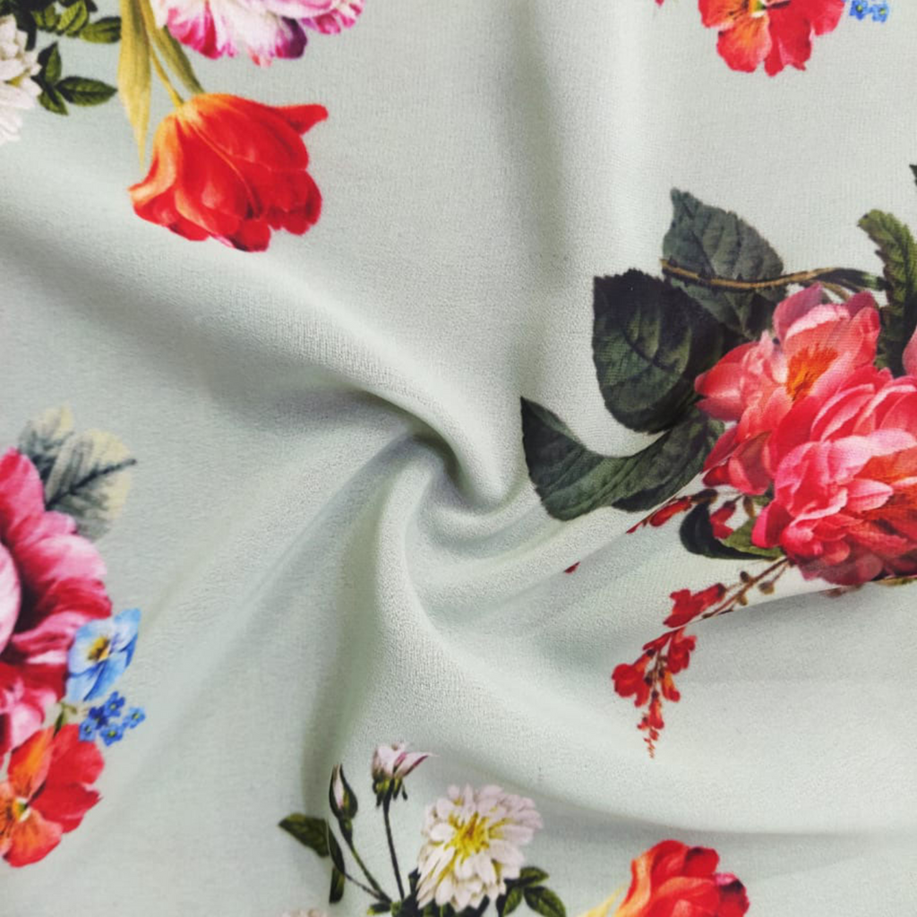 Floral Printed Fabric Material Floral Satin Gerogette Grey