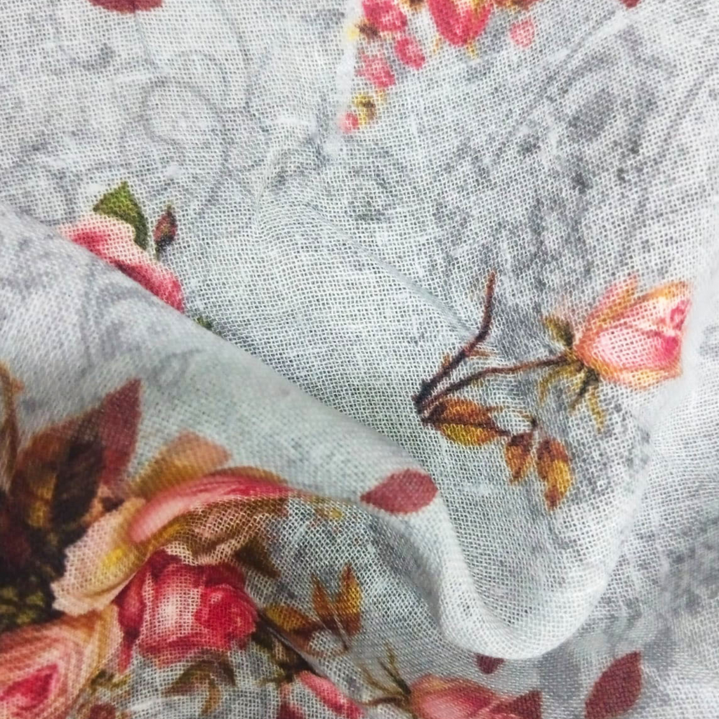 Floral Printed Fabric Material Floral Linen Blue