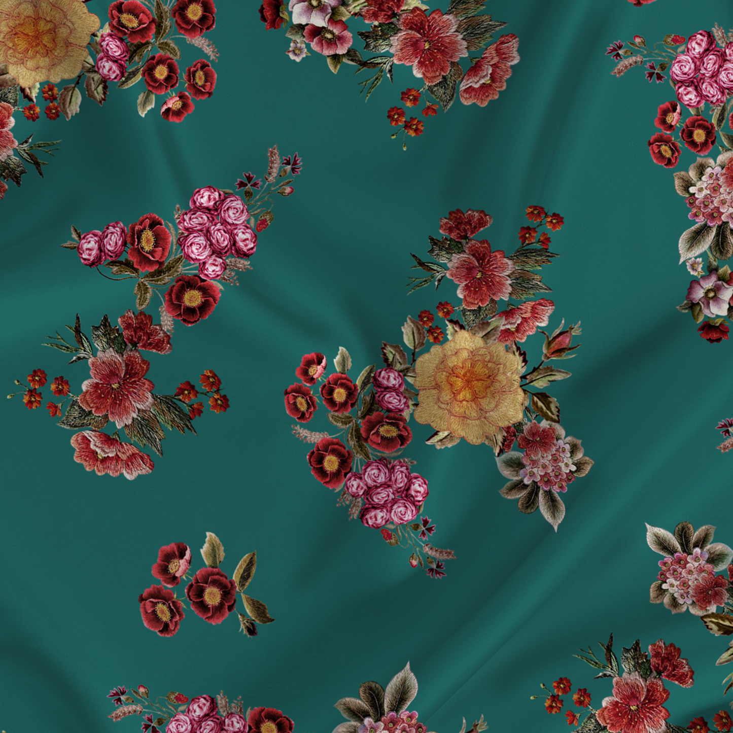 Floral Printed Fabric Material Floral Modal Satin Blue