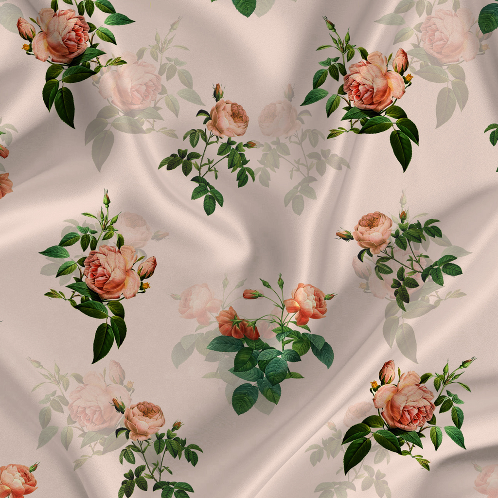 Botanical Rose Floral Printed Fabric Material Floral Modal Satin Brown