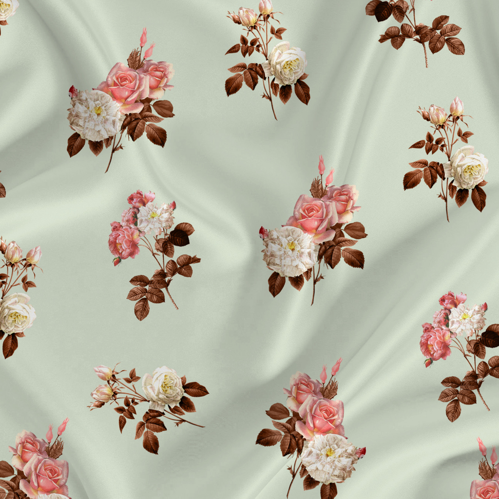 Floral Printed Fabric Material Floral Softy Satin Pink