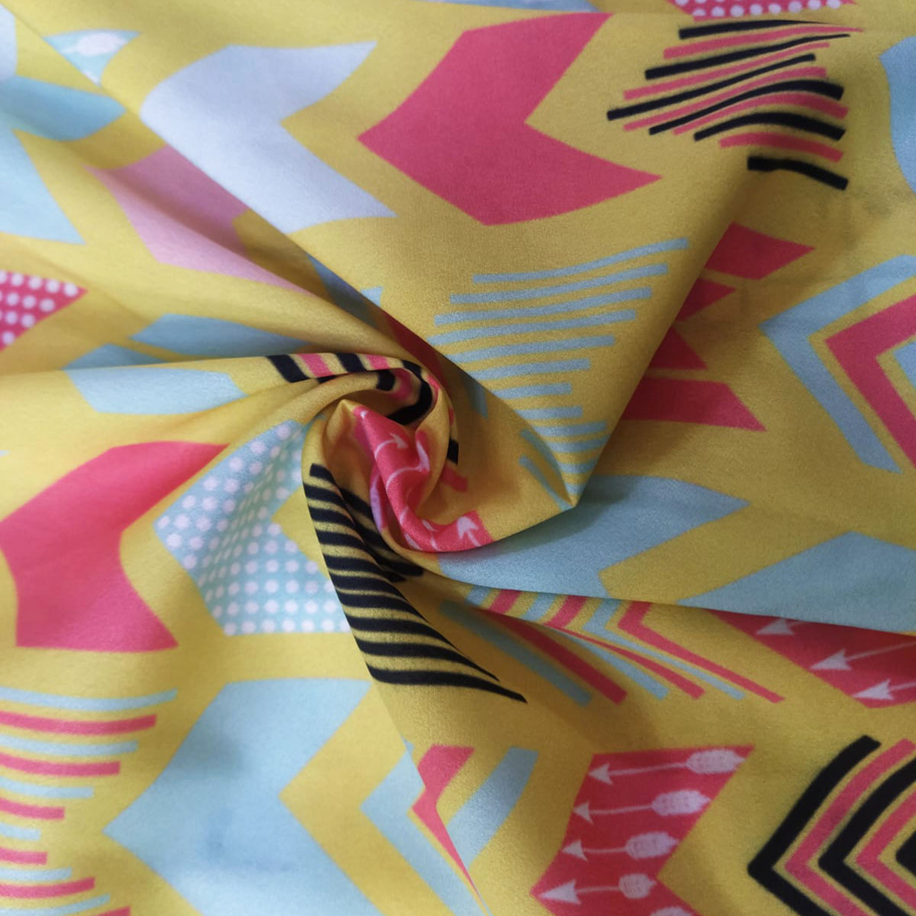 Abstract Printed Fabric Material Abstract Satin Georgette Yellow