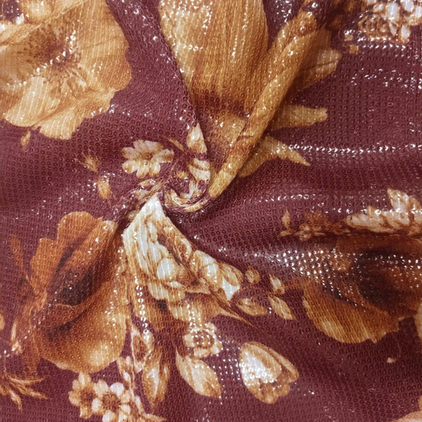 Floral Printed Fabric Material Floral Sequence Georgette Maroon