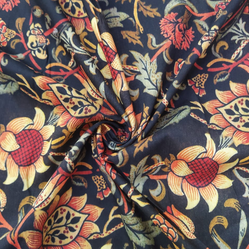 Traditional Printed Fabric Material: Traditional Satin Georgette Black