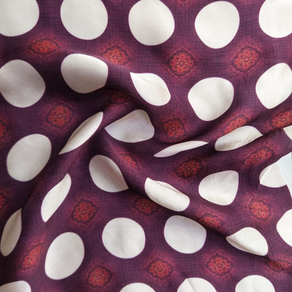 Polka Dot Printed Fabric Material Polka Dot Georgette Maroon