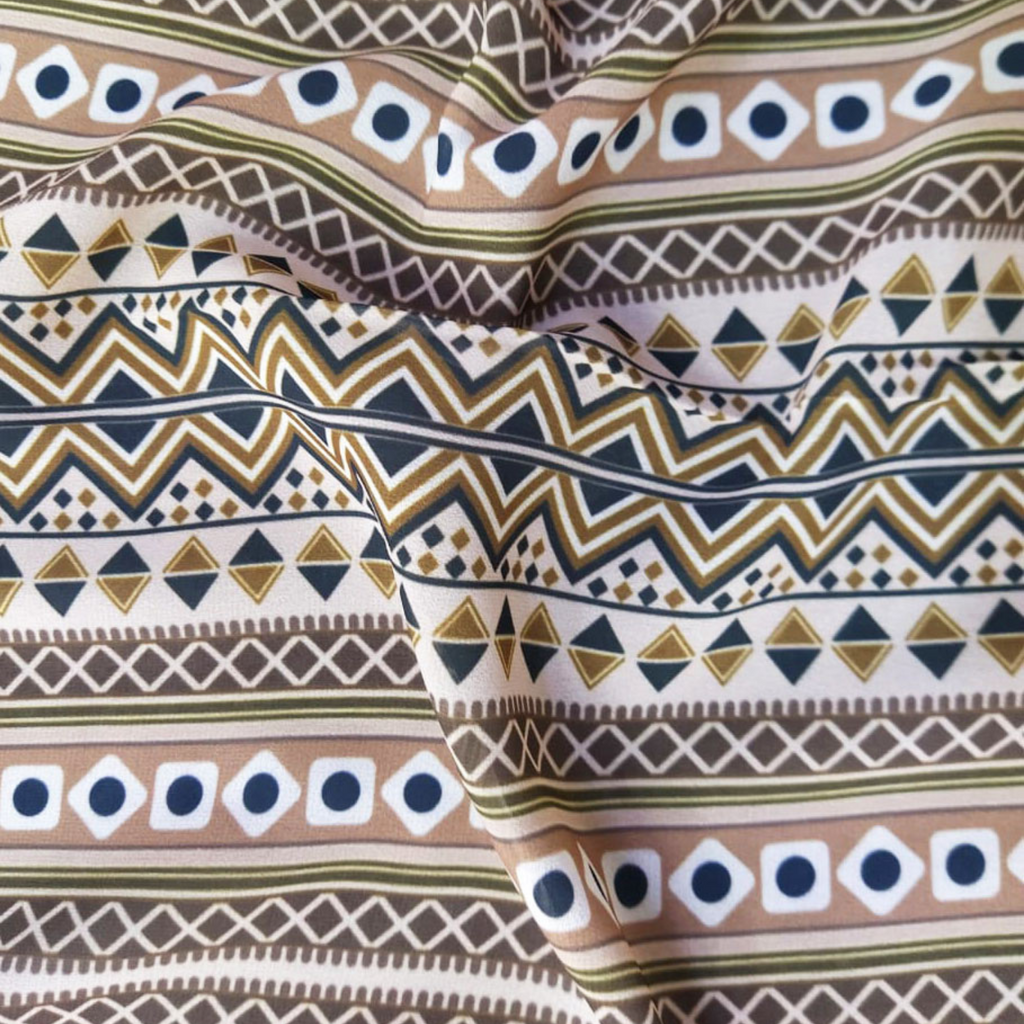 Geometric Printed Fabric Material Geometric Muslin Brown