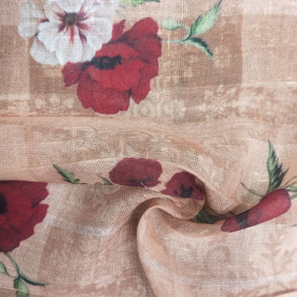 Floral Printed Fabric Material Floral Linen Pink