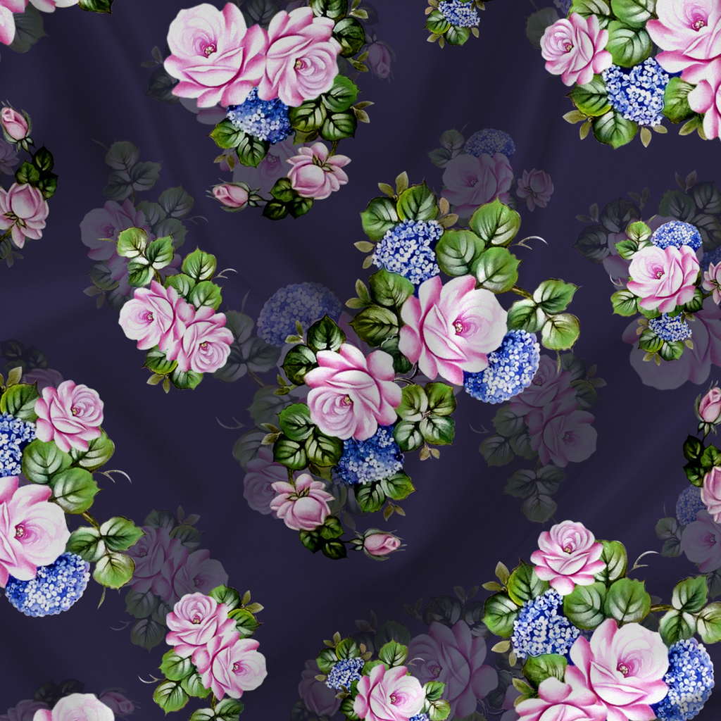 Beautiful Floral Printed Fabric Material Floral Modal Satin Blue