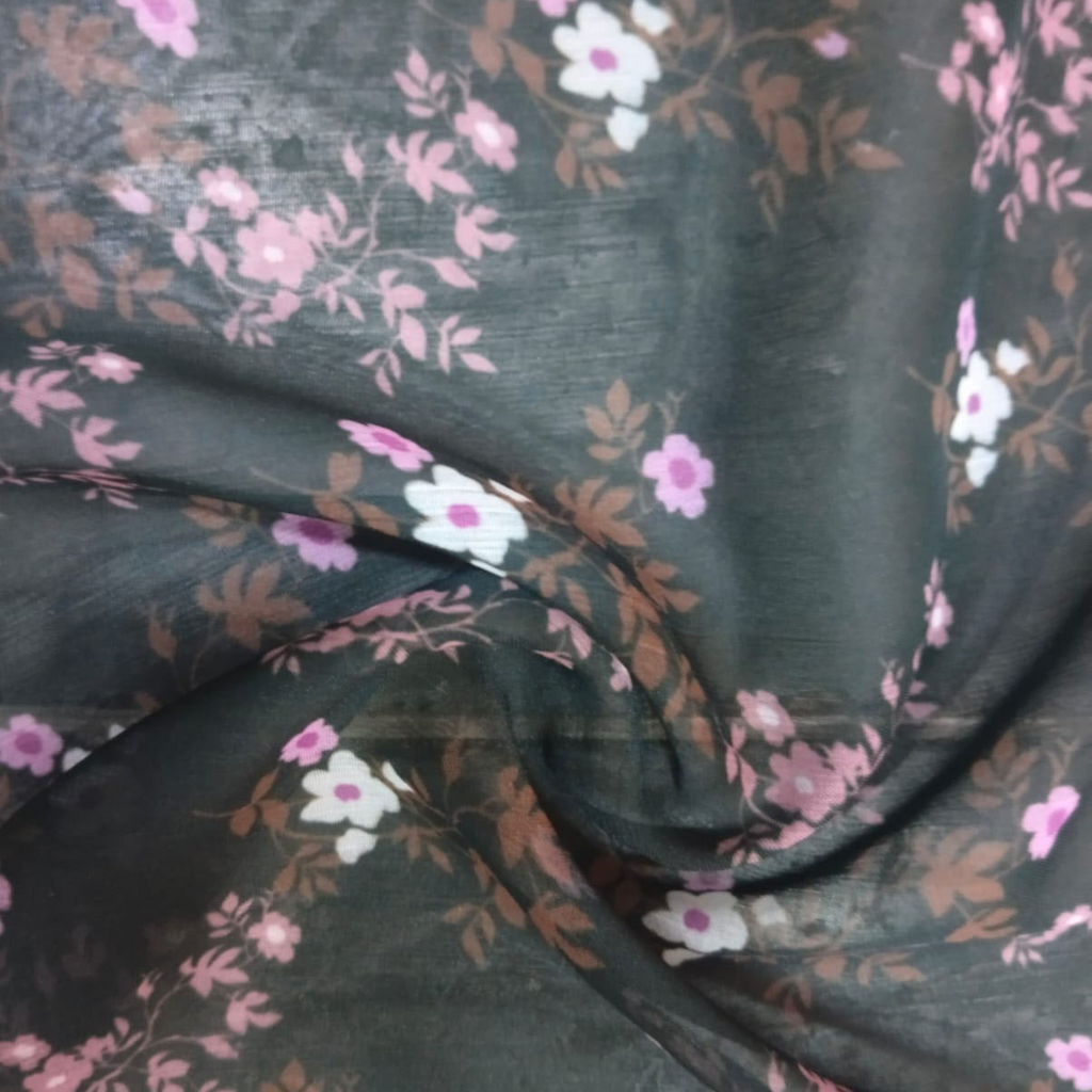 Ditsy Floral Printed Fabric Material Floral Chiffon Green