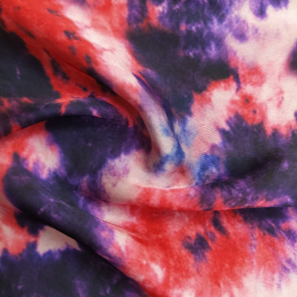 Tie & Dye Printed Fabric Material Tie & Dye Satin Gerogette Red