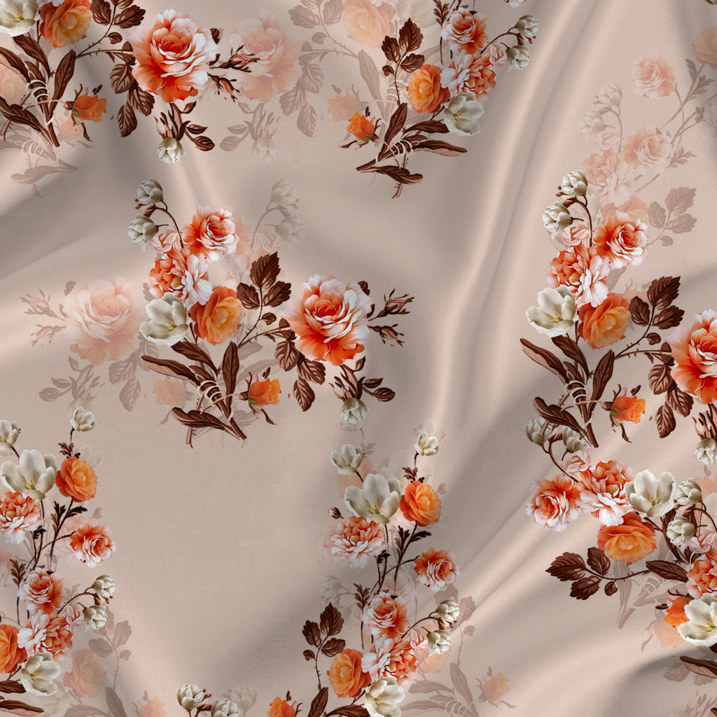 Floral Printed Fabric Material Floral Softy Satin Grey