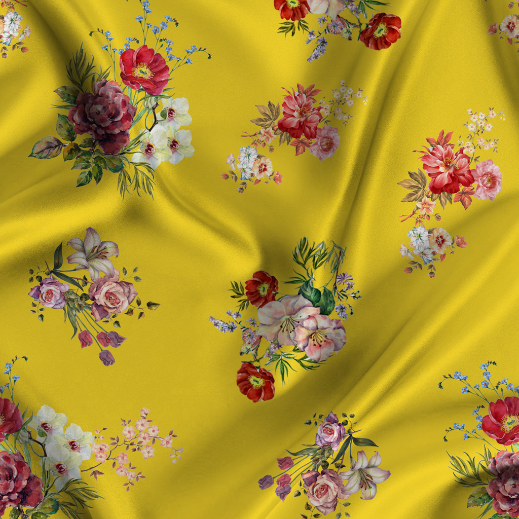 Floral Printed Fabric Material Floral Modal Satin Yellow