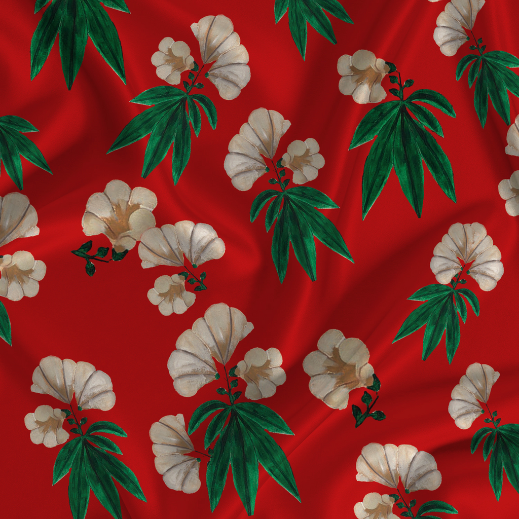 Floral Printed Fabric Material Floral Modal Satin Red