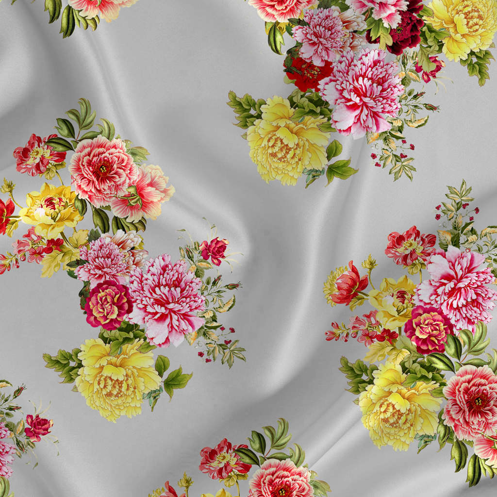 Beautiful Floral Printed Fabric Material Floral Modal Satin Grey