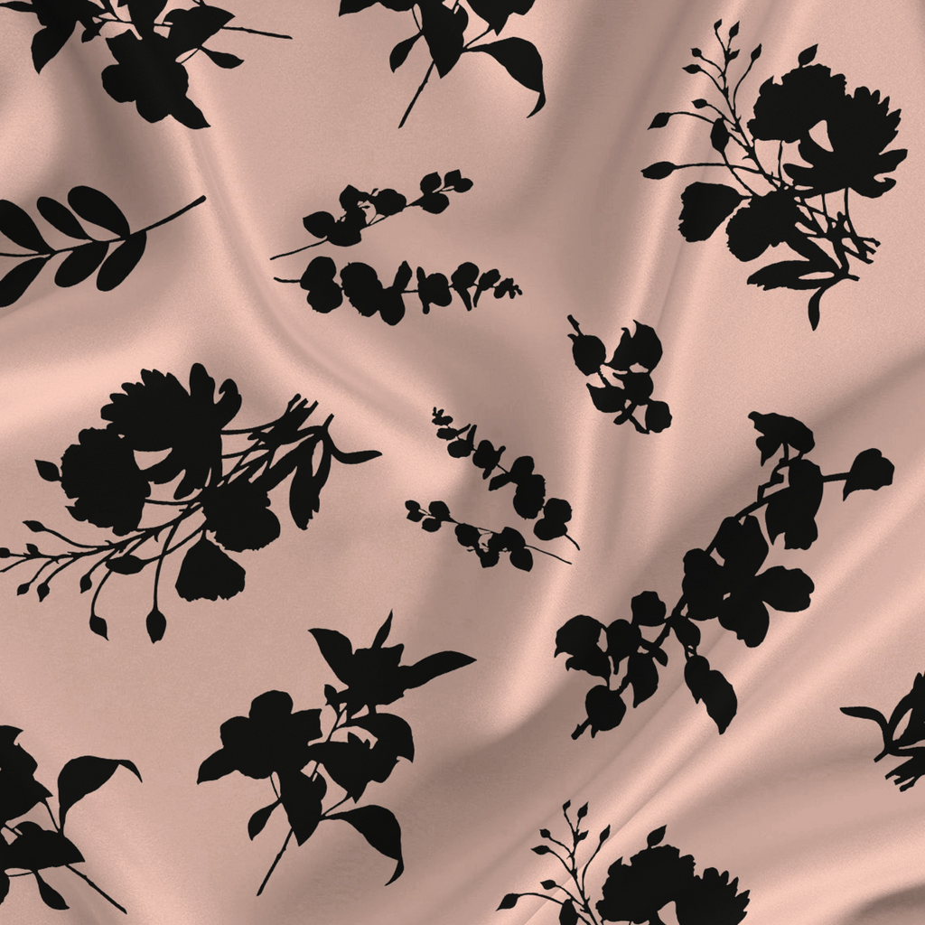 Floral Printed Fabric Material Floral Softy Satin Pink