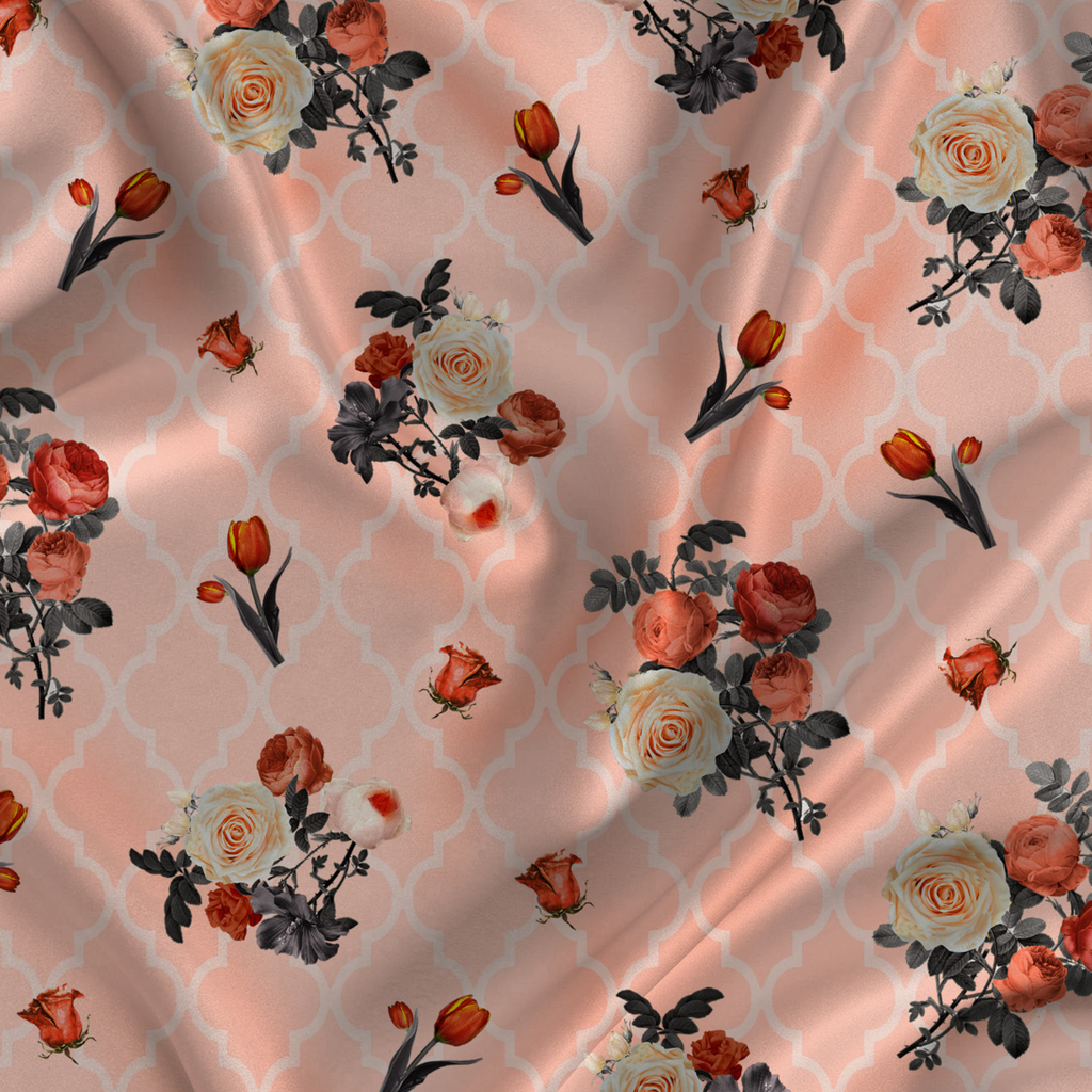 Floral Printed Fabric Material Floral Modal Satin Pink