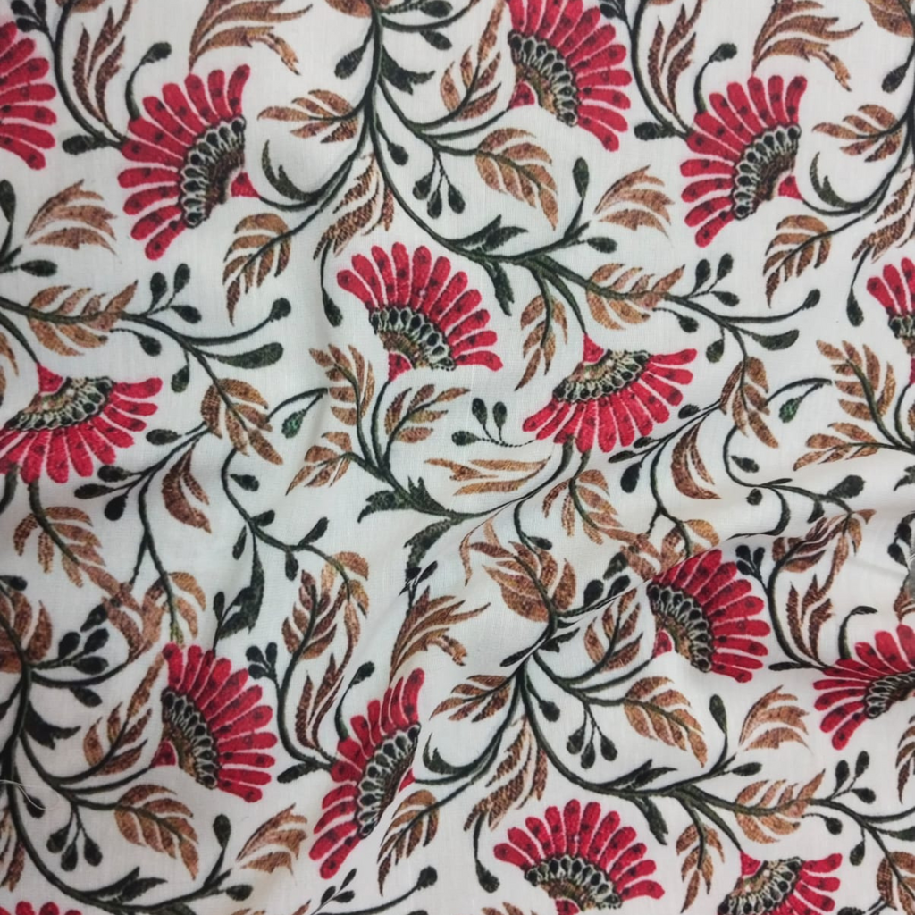 Traditional Printed Fabric Material: Traditional Crepe Silk Off White