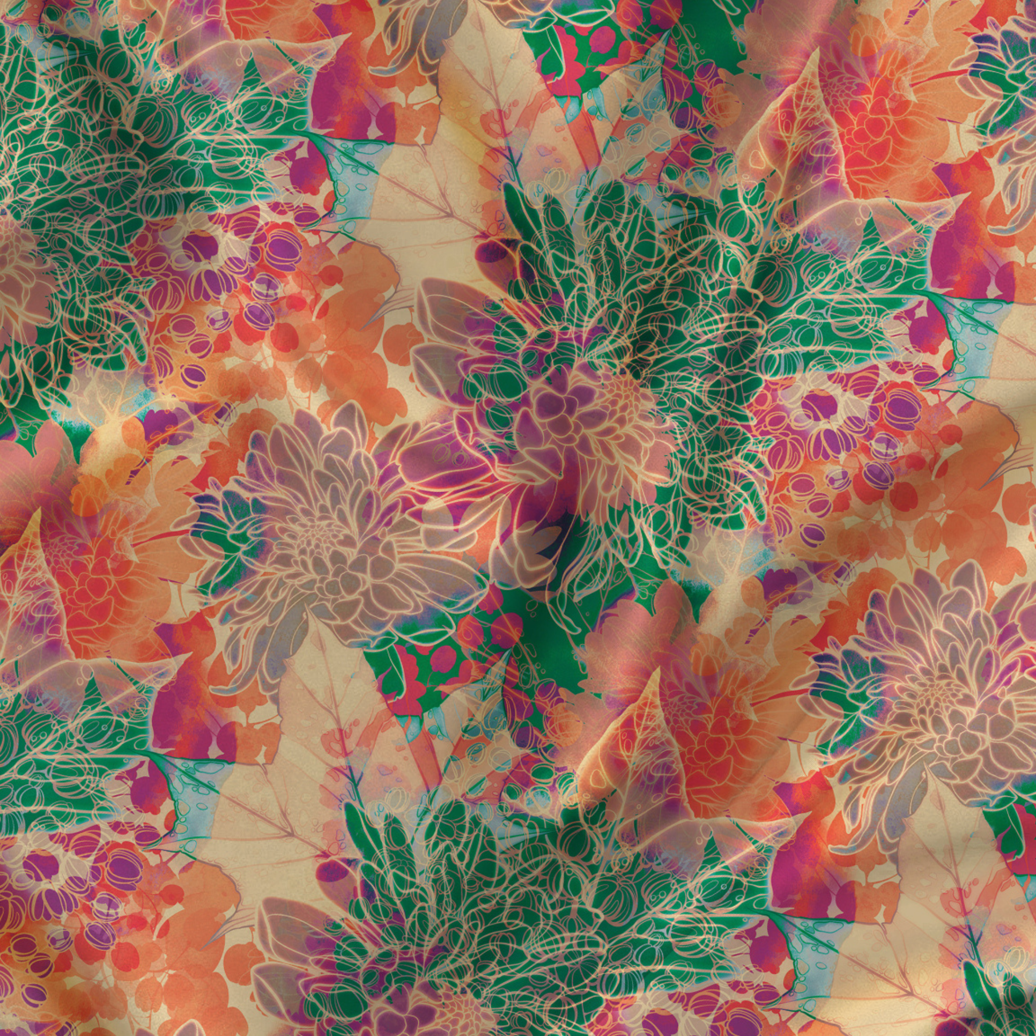 Abstract Printed Fabric Material Abstract Modal Satin Multi Colour ...