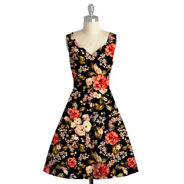 Floral Printed Fabric Material: Floral Satin Georgette Black