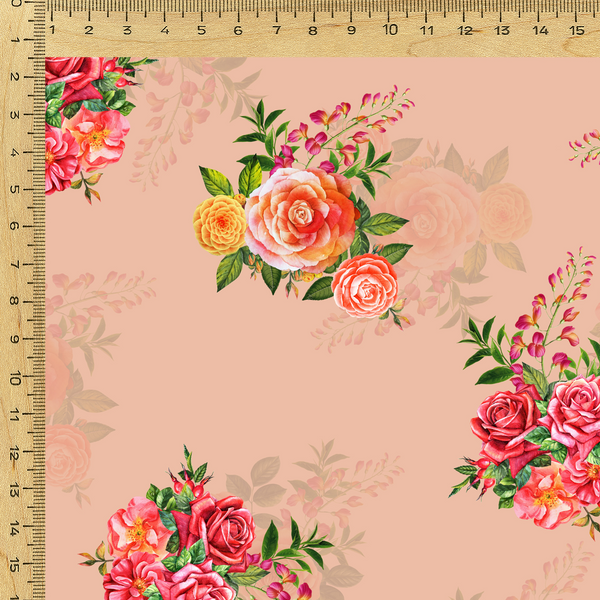 Floral Printed Fabric Material Floral Softy Satin Orange