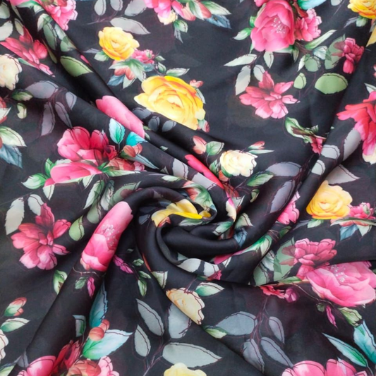 Elegance in Bloom: Satin Georgette and More from Floral OM Fabs