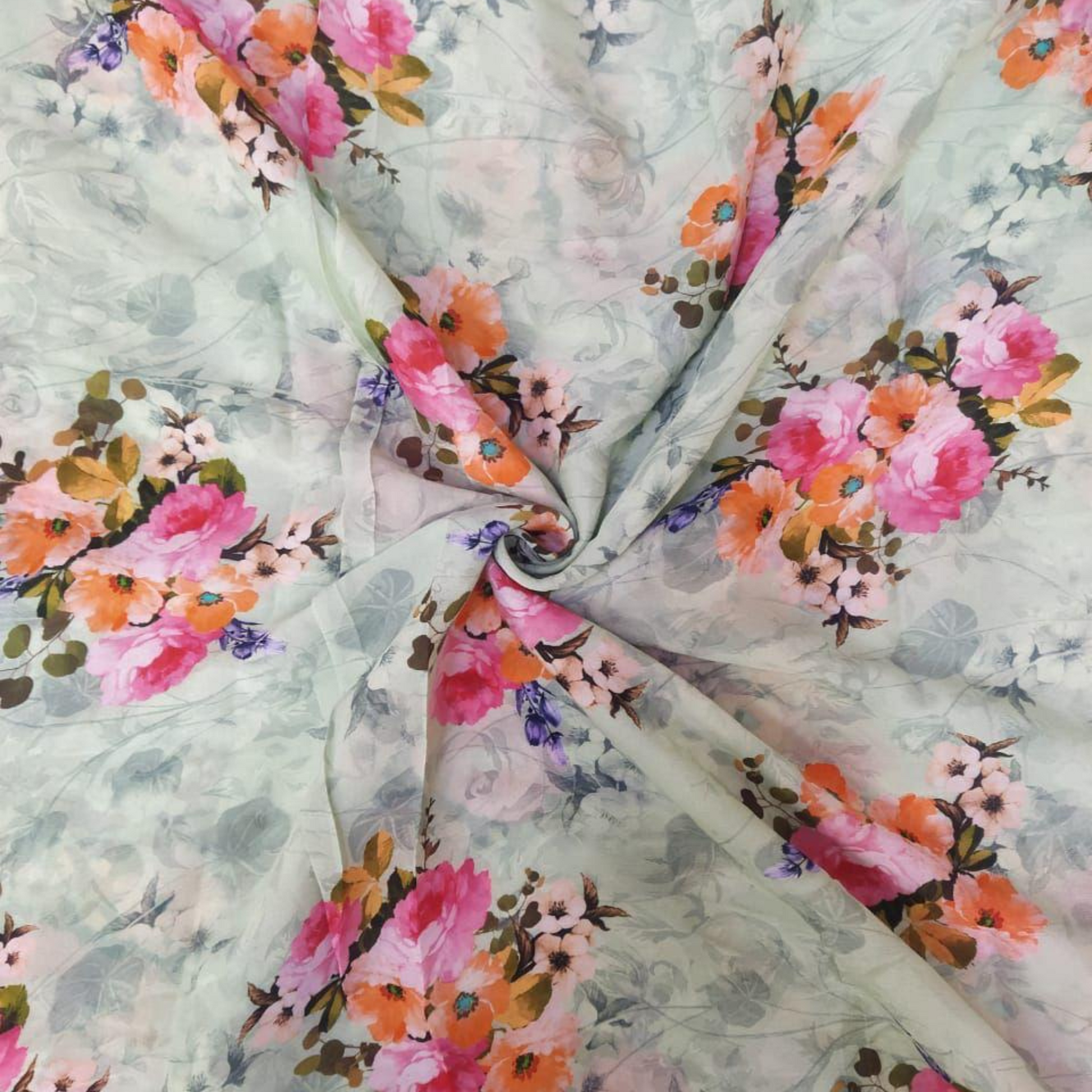 Satin Georgette Grandeur: A Floral Tapestry in 100% Polyester