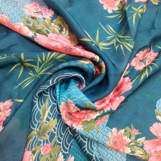 OM Fabs' Opulent Collection of 100% Polyester Satin Georgette Fabric: Crafted in India by OM PRINTS for Timeless Elegance and Creative Luxury