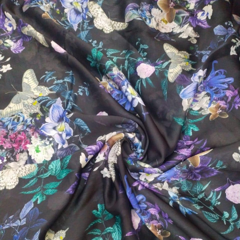 Floral Elegance in Satin Georgette: OM PRINTS' Artistic Collection