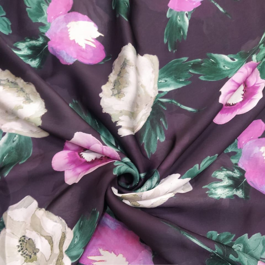 Satin Georgette Blossoms: OM PRINTS' Floral Fabric Collection