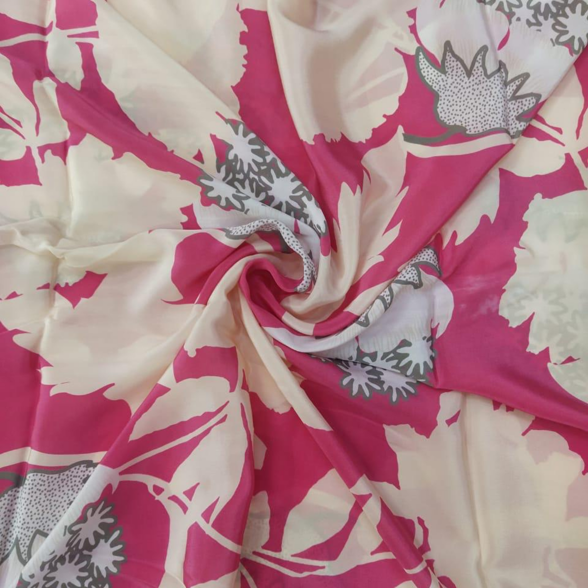 OM Fabs Presents the Elegance of 'Satin Georgette Floral' - A Reverie of 100% Polyester and Viscose, Exquisitely Made in India, 80 GSM and 110 CM Wide