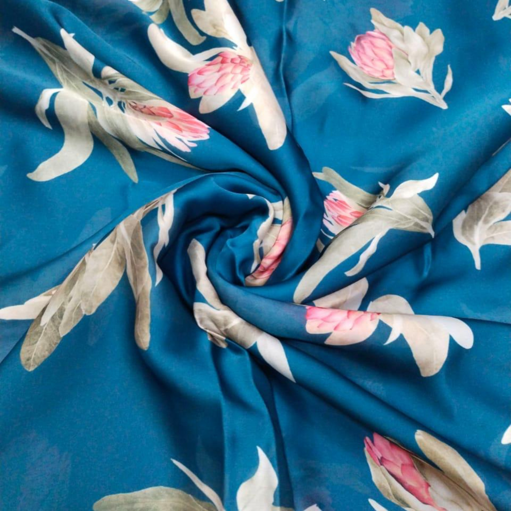 Floral Beauty: Satin Georgette Fabrics by OM Fabs