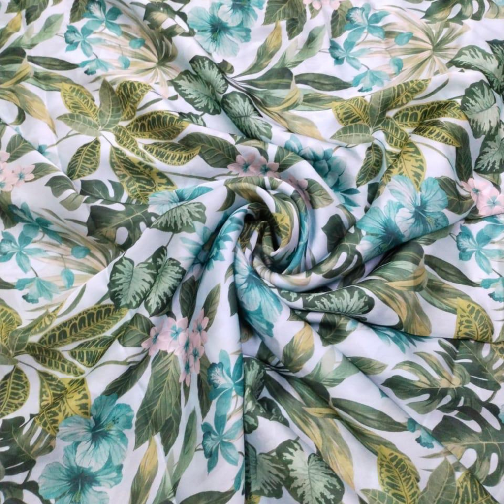 Exotic Paradise Awaits: Multicolor Tropical Pattern Digital Printed Fabrics by OM Fabs