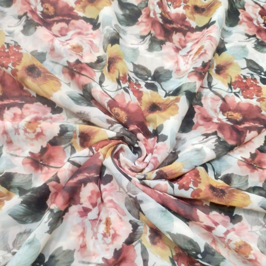 Floral Opulence: OM Fabs' 100% Polyester Satin Georgette Collection