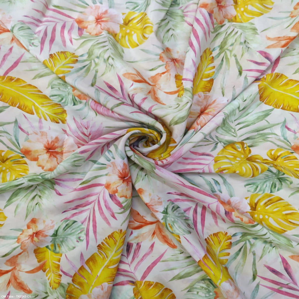 OM Fabs' Vibrant Tropical Collection: Satin Georgette in 100% Polyester-Viscose